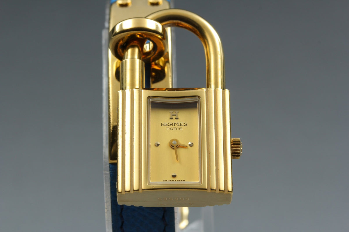 [Overhauled] HERMES Kelly Watch Gold Dial Blue "W" Woman's Quartz Watch Vintage