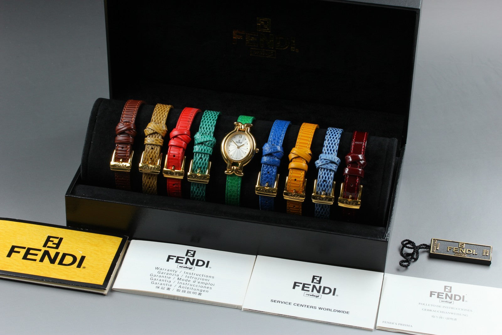 FENDI 640L Chameleon Change Belt 9 Colors Gold Women's Qz Watch Vintage [Box]