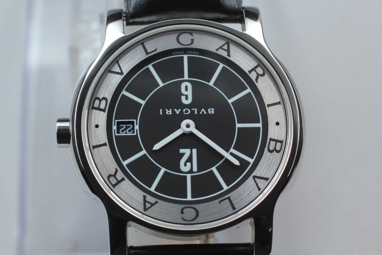 New Batt BVLGARI Solotempo ST35S Quartz Black Dial Date Men's Watch 35mm *N MINT