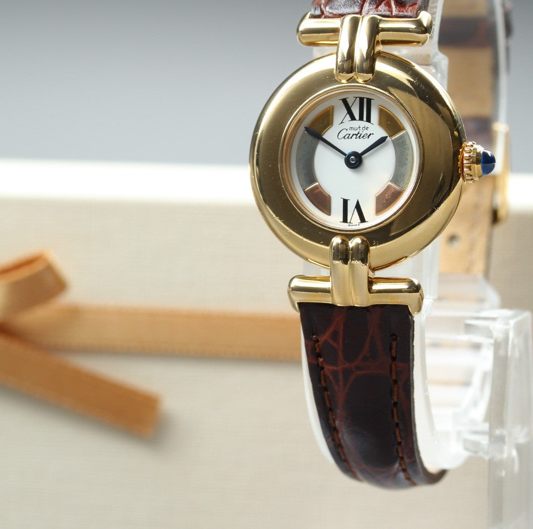 Vintage Cartier Must Colisee Vermeil 590002 Brown Gold Women's Quartz Watch