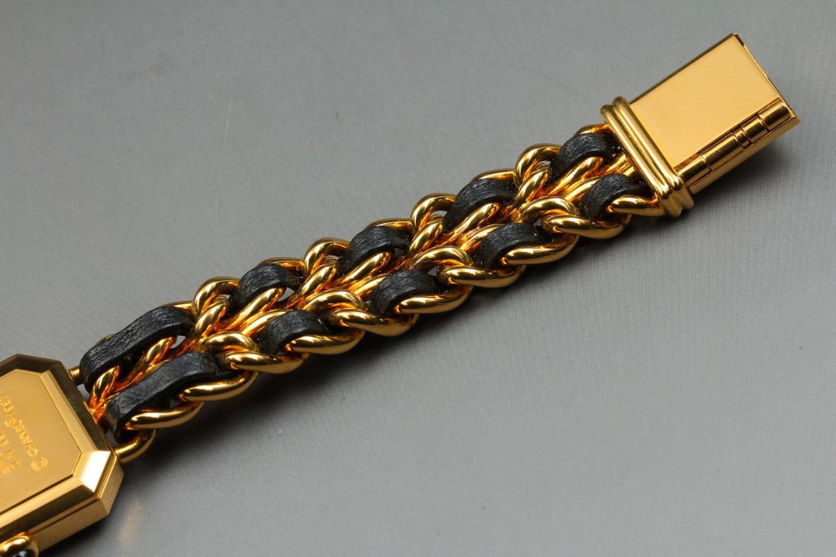 CHANEL Premiere L Size Black Dial Gold 20mm Quartz Women's Watch Vintage [Box]