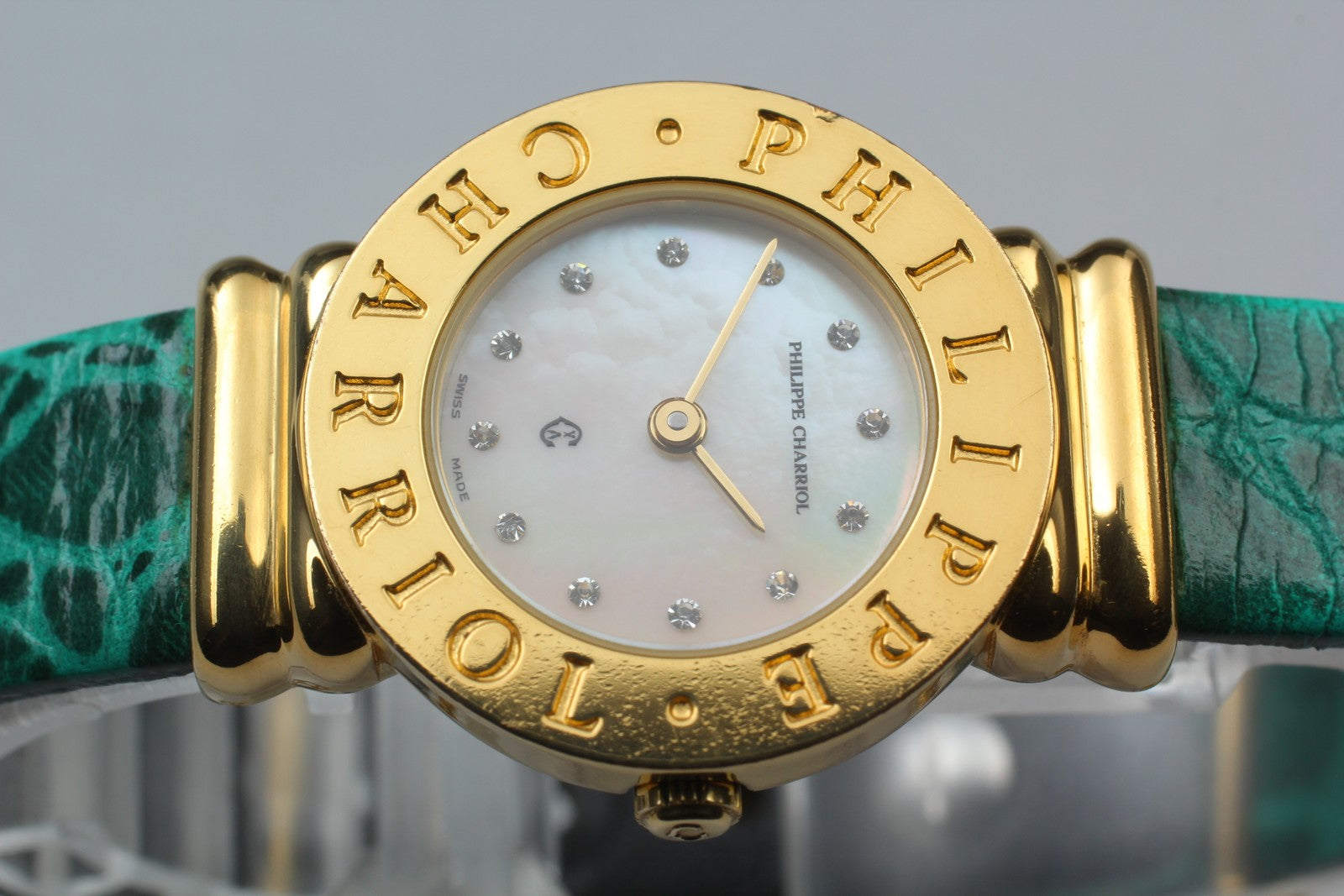 [Exc+5] PHILIPPE CHARRIOL Saint-Tropez Gold Green Diamond Quartz Women's Watch