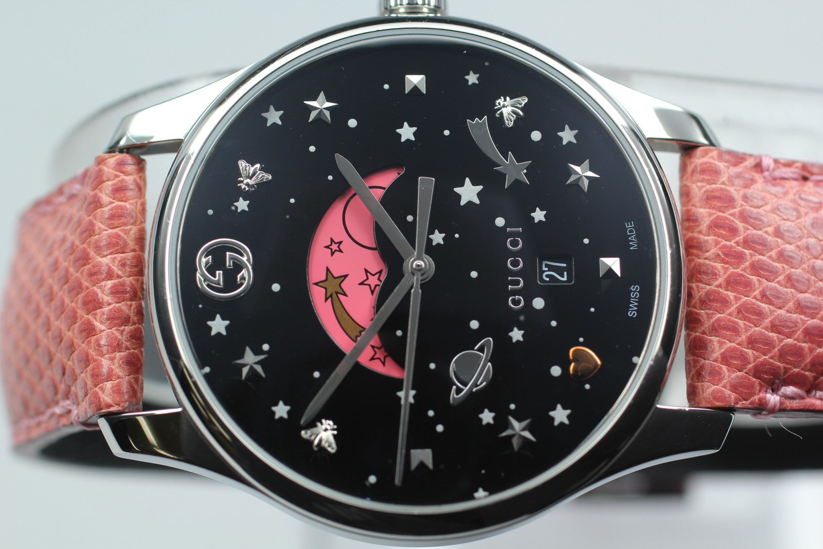 [Exc+5 Box] Gucci G-TIMELESS 126.4 Pink Moon Phase Black Women's Quartz Watch