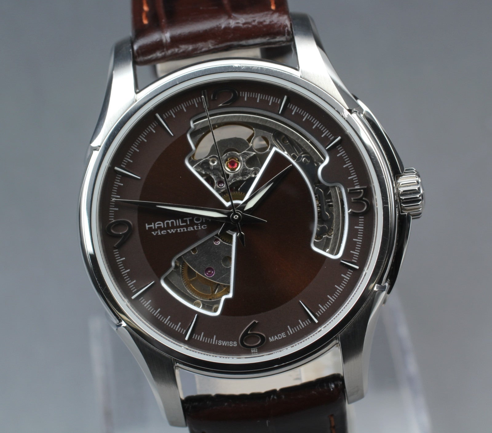[Exc+5] Hamilton Jazzmaster Viewmatic Open Heart H325650 Brown AT Men's Watch