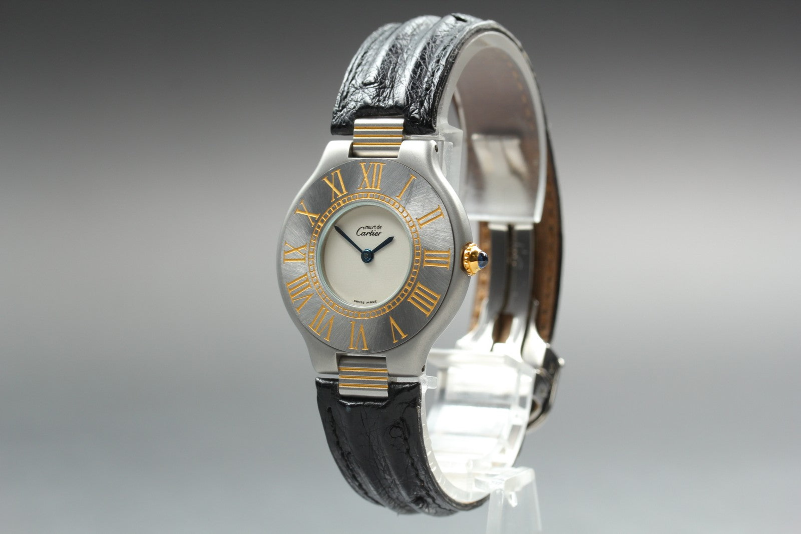 Vintage [w/Box] Cartier Must de Cartier 21 30mm Silver Black Unisex Quartz Watch