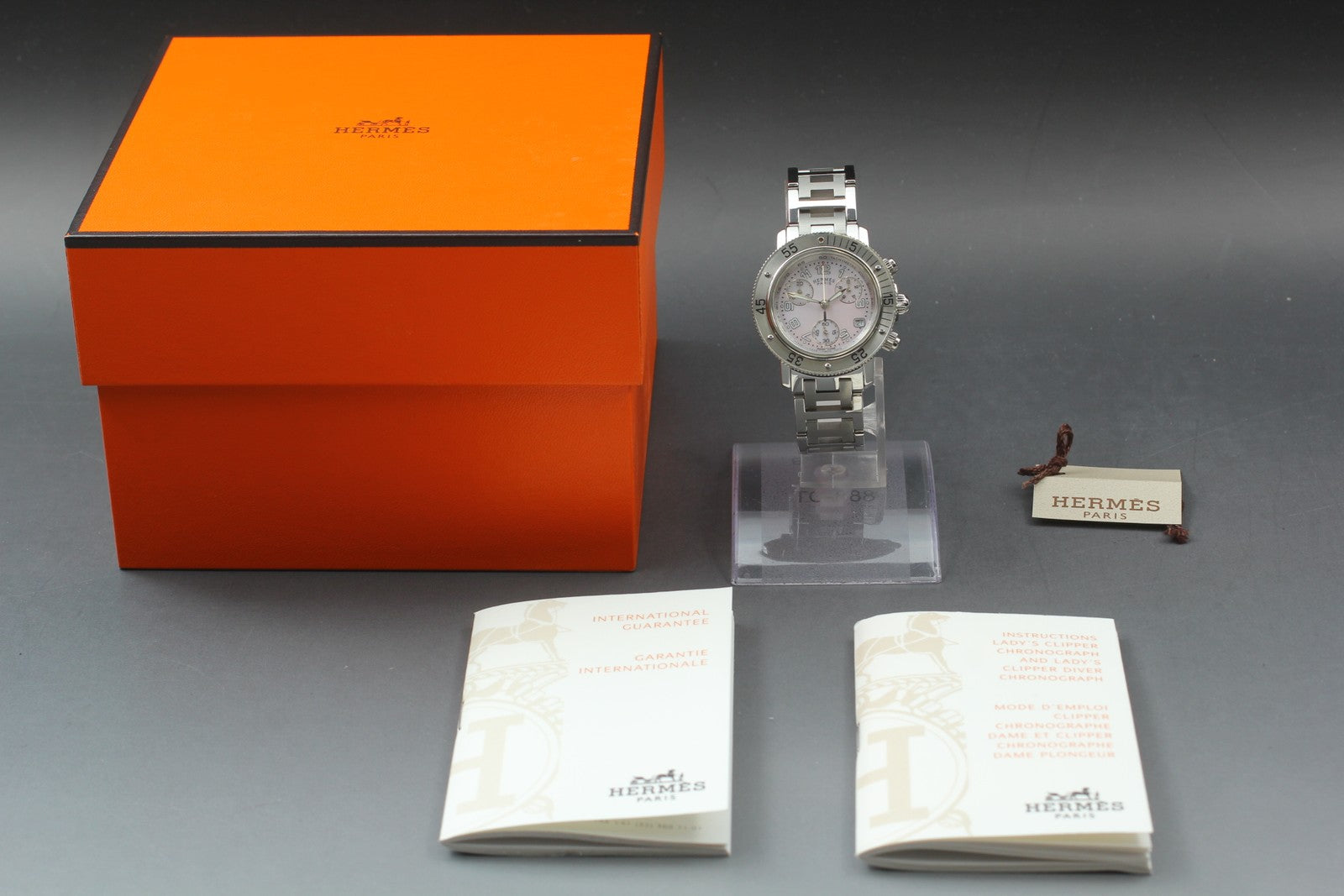 [Exc+5 Box] Hermes Clipper Diver Chronograph CL2.310 Pink Woman's Quartz Watch