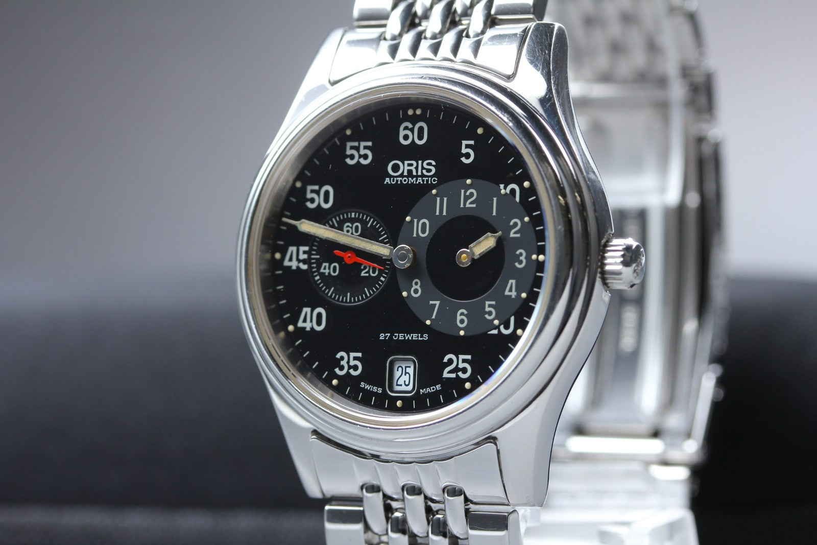 Vintage Oris Pointer 7403 Black Men's Automatic Small Second Watch 35mm Exc+5