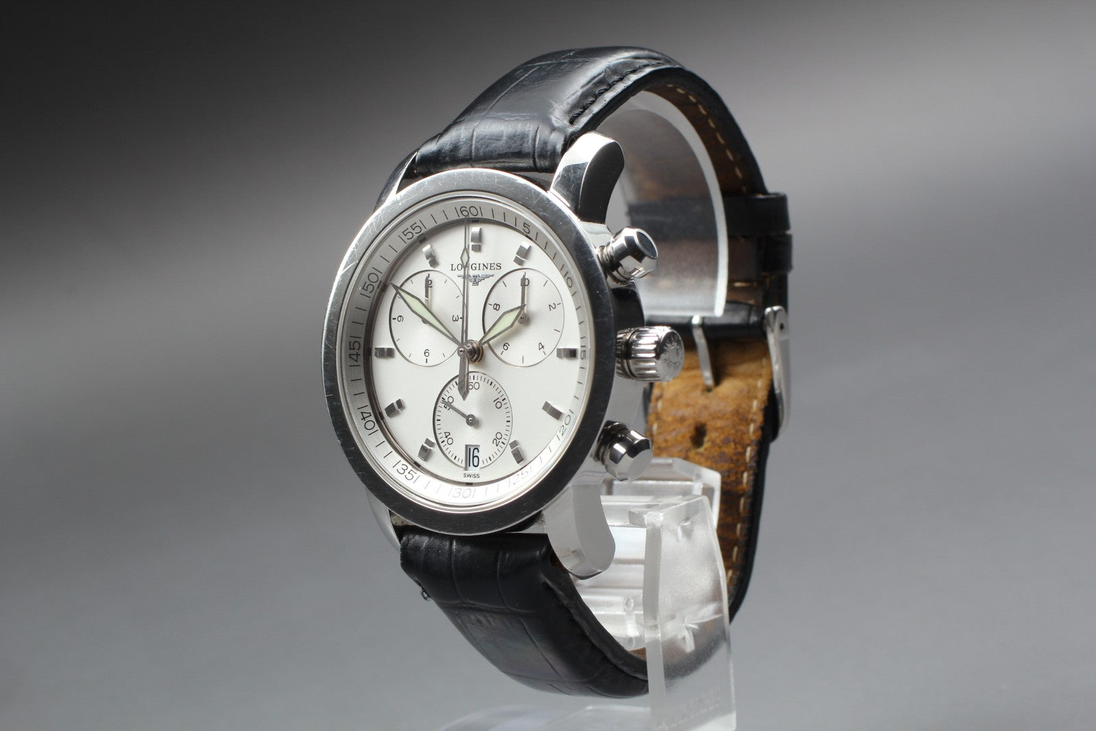 New Batt[Exc+5] LONGINES Heritage L2.663.4 Silver Chronograph Men's Watch JAPAN