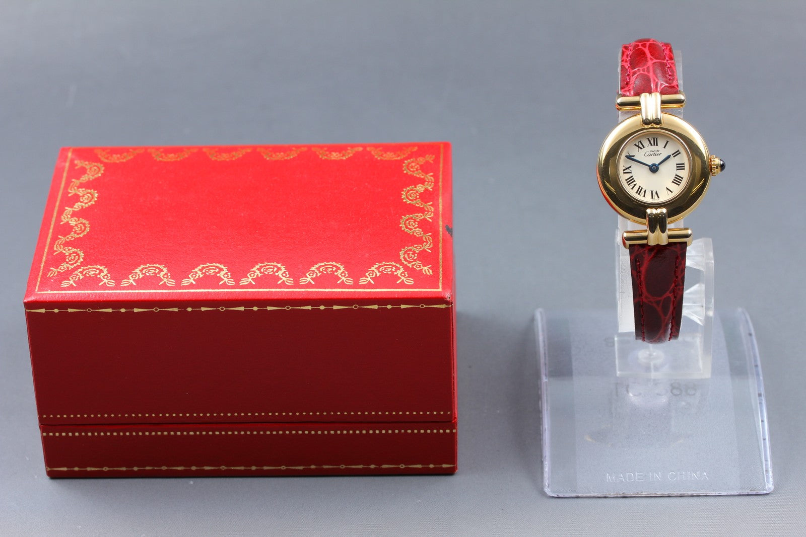 Vintage [Exc+5 Box] Cartier Must Colisee Vermeil 590002 Red Women's Quartz Watch