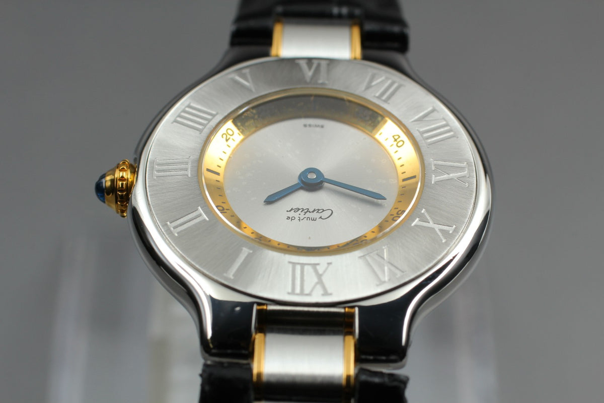 [Exc+4] Cartier Must de Cartier 21 1340 Silver Black 27mm Women’s Qz Watch JAPAN