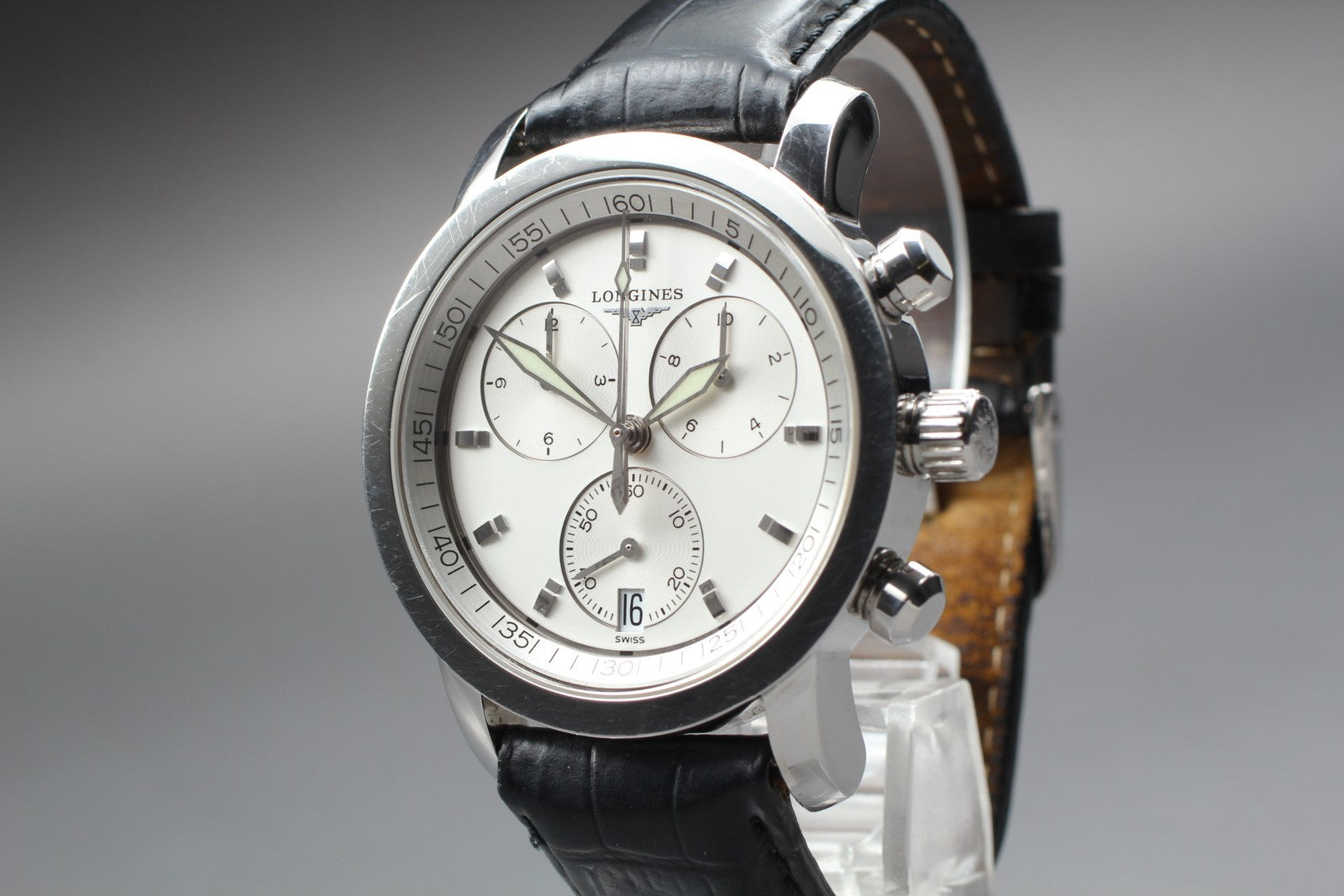 New Batt[Exc+5] LONGINES Heritage L2.663.4 Silver Chronograph Men's Watch JAPAN
