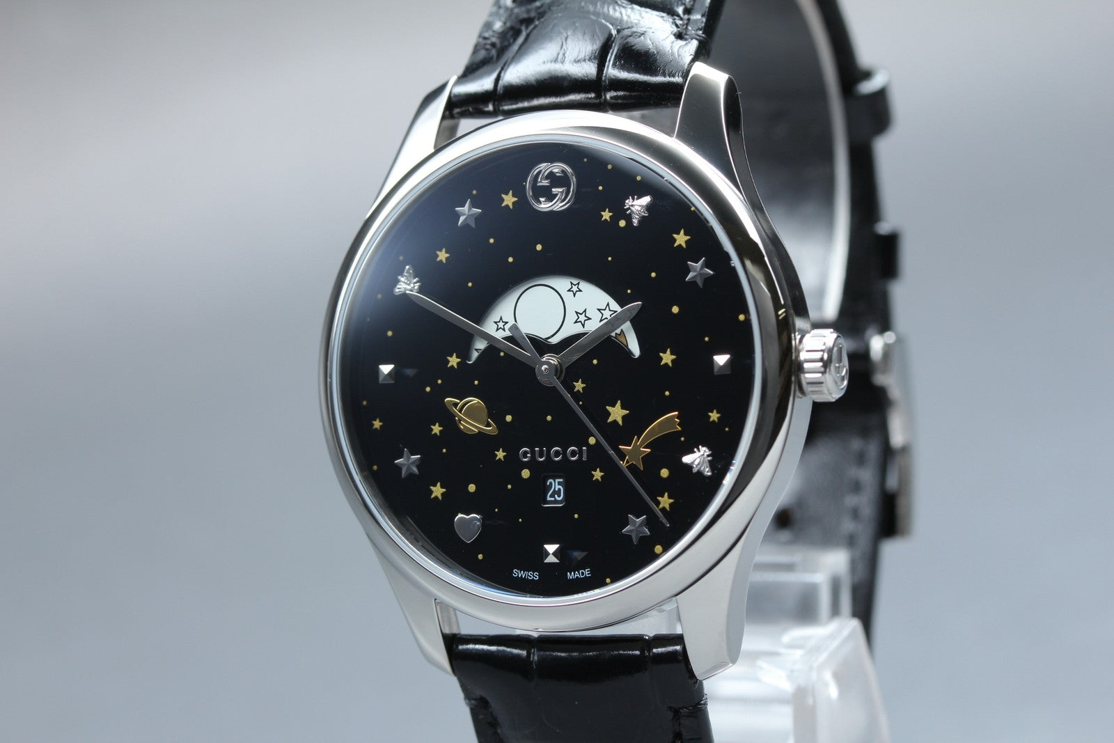 [Near MINT Box] Gucci G-Timeless Moonphase 126.3 YA126327 Black Men's Qz Watch