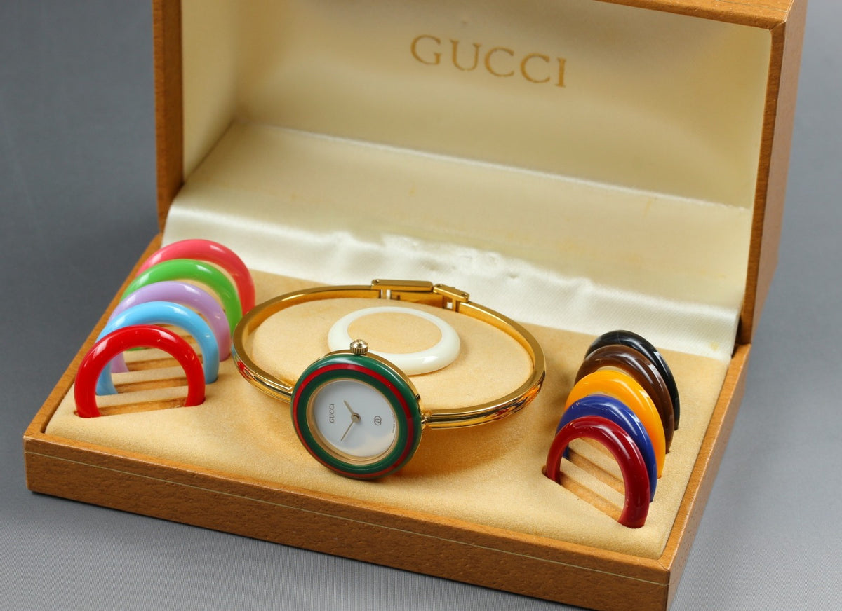 Gucci Change Bezel 1100-L 12 Colors Gold Women's Quartz Watch Vintage [Box]