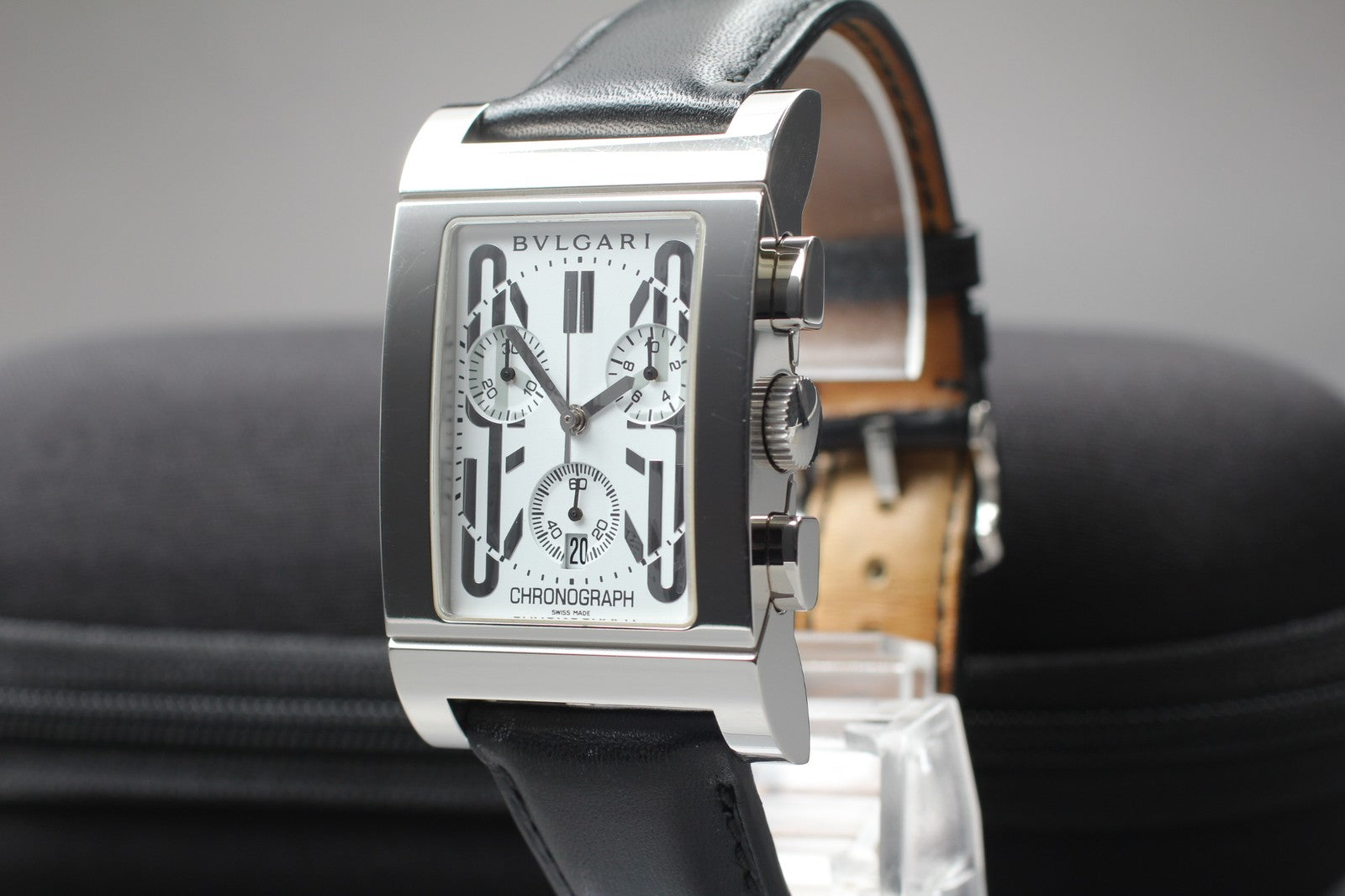 [Exc+5] BVLGARI Rettangolo RTC49S Chronograph White Dial Men's Quartz Watch