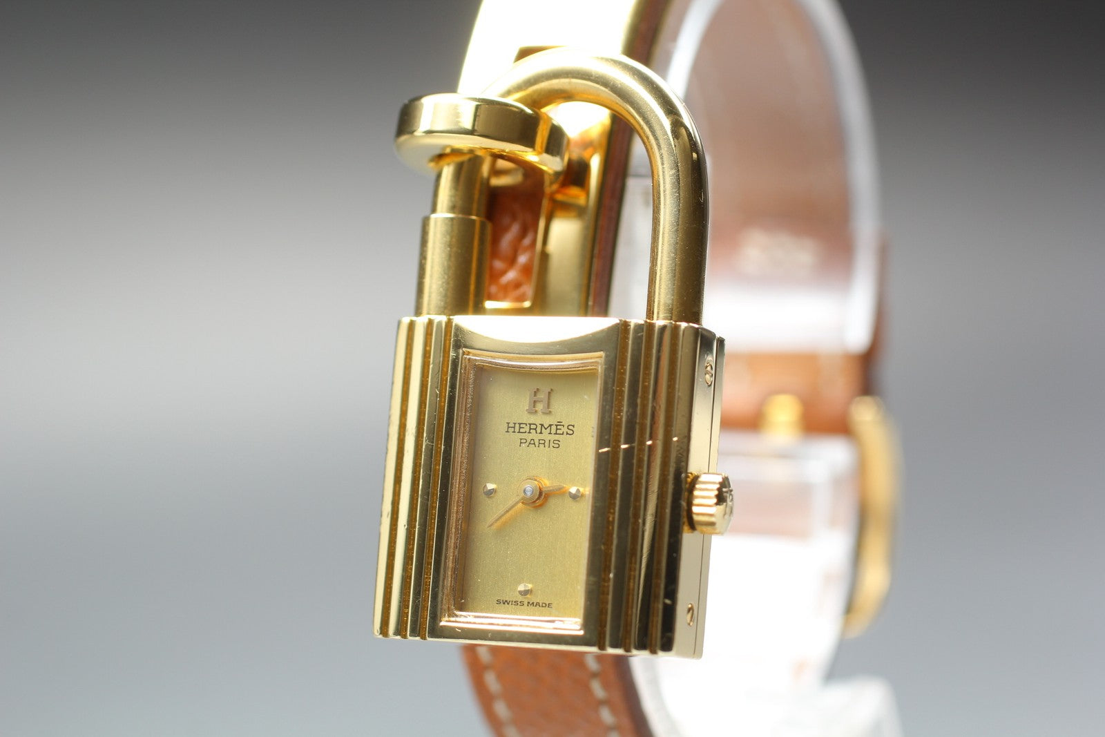 Vintage HERMES Kelly Watch Gold Brown Leather "U" Woman's Quartz Watch [Box]