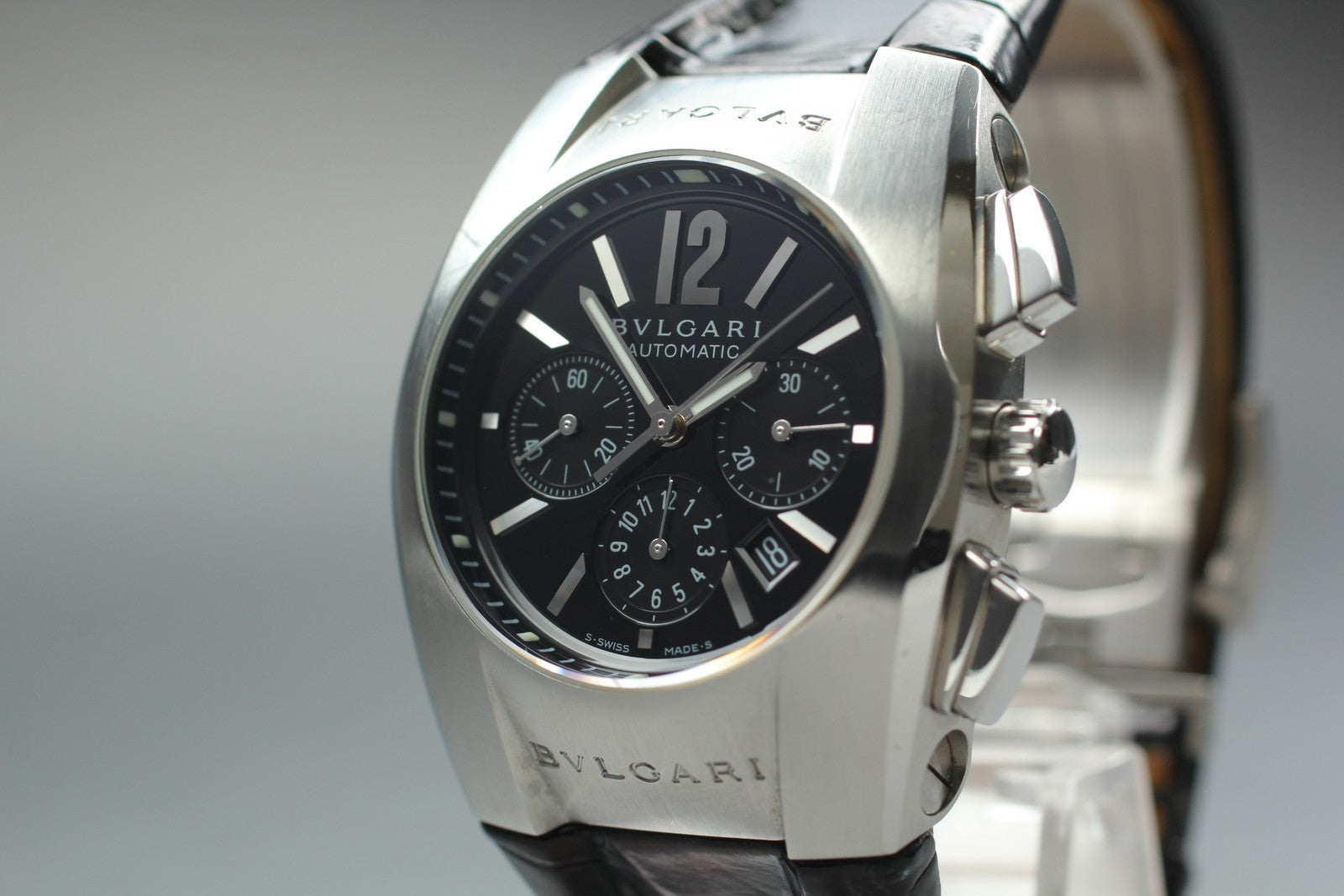 Exc+5*Box BVLGARI Elgon EG35SCH Black Dial Automatic Men's Watch 35mm From JAPAN