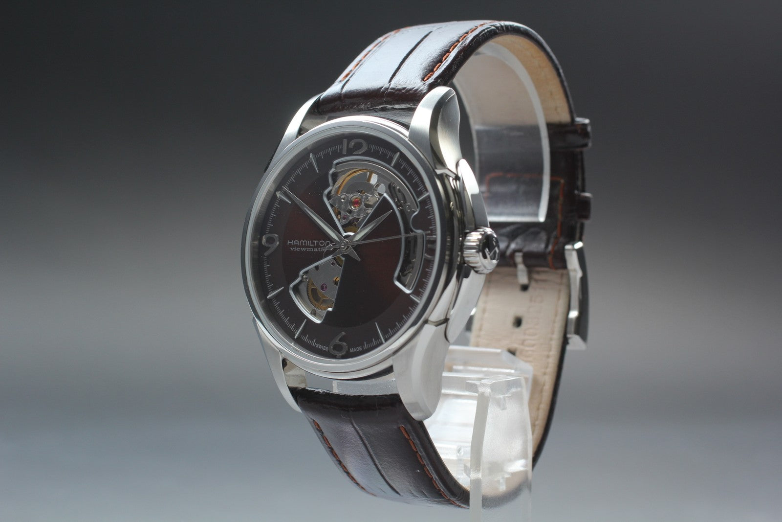 [Exc+5] Hamilton Jazzmaster Viewmatic Open Heart H325650 Brown AT Men's Watch