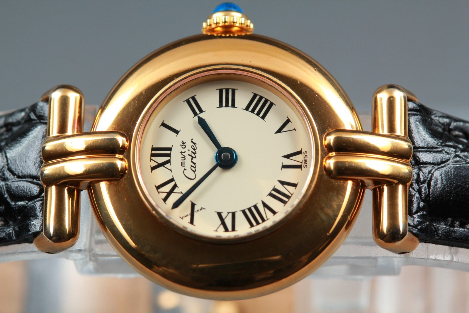 Vintage [w/Box] Cartier Must Colisee Vermeil 590002 Black Women's Quartz Watch