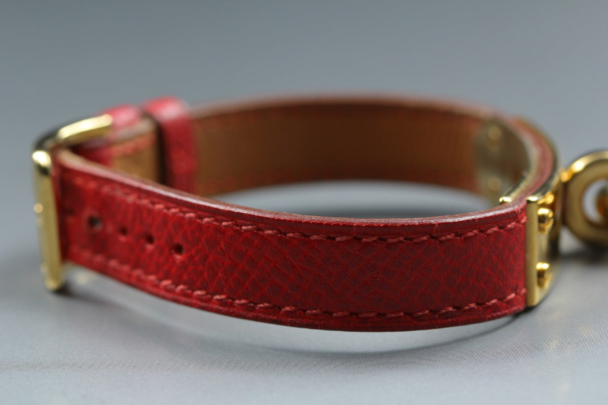 [Overhauled] HERMES Kelly Watch Gold Dial Red Leather "W" Woman's Watch Quartz