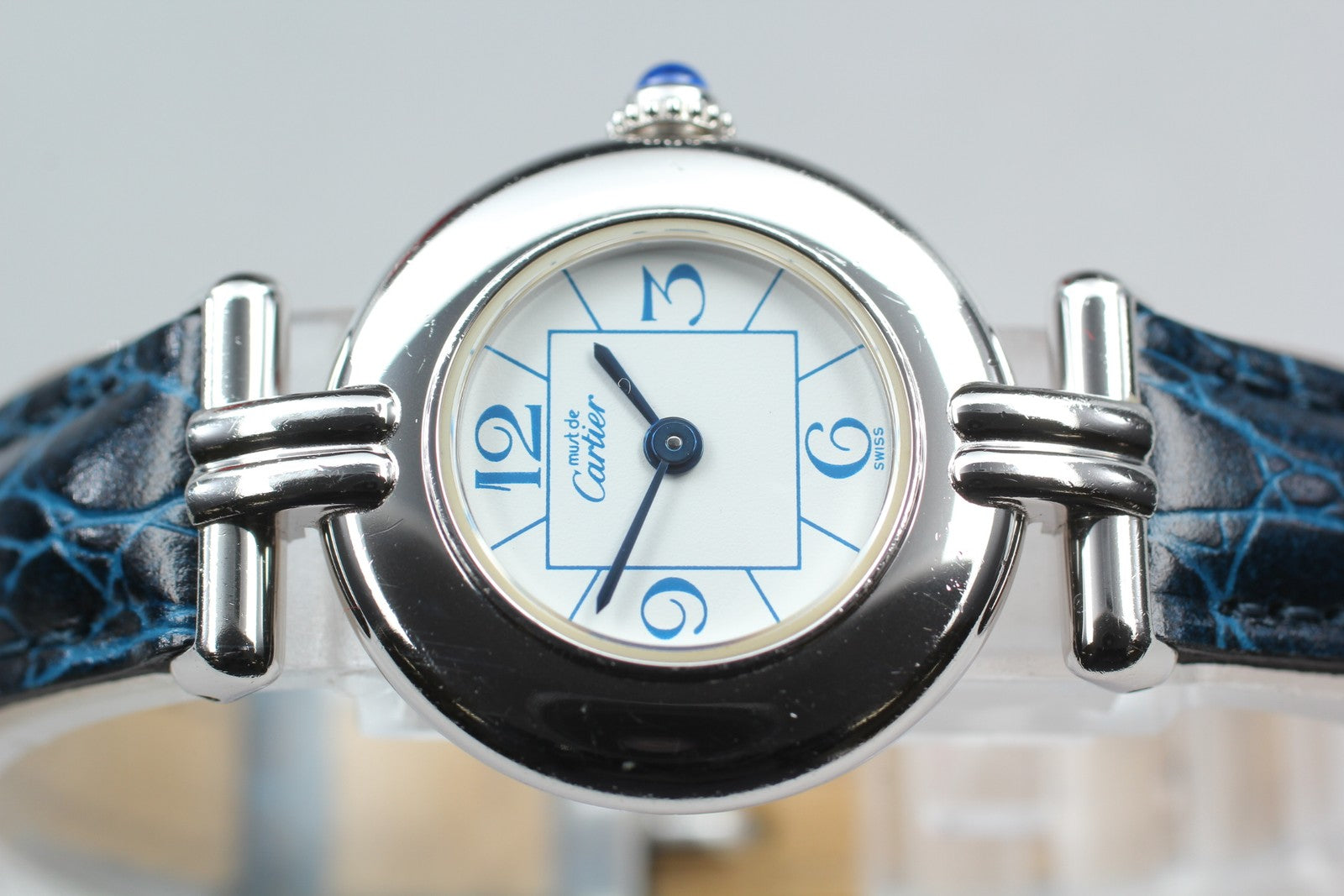 Cartier Must Colisee Vermeil 2411 Silver Blue Women's Quartz Watch [Pouch]