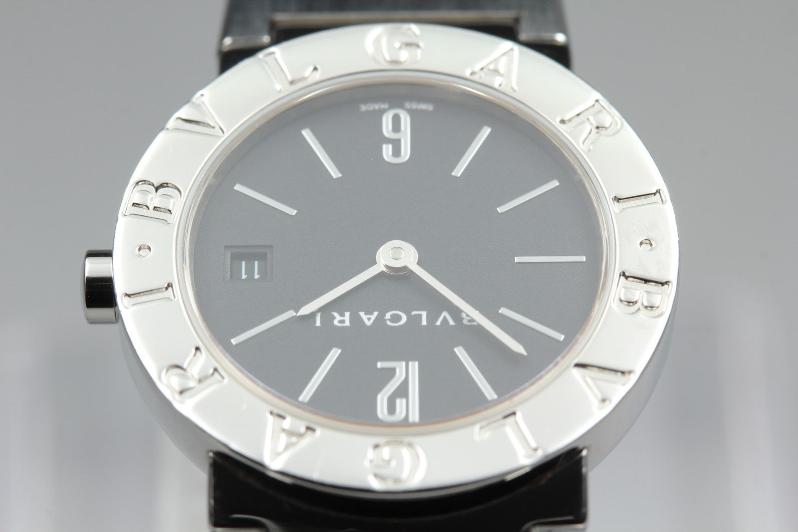New Batt BVLGARI BB26SS Black Dial Quartz Date Women's Watch 26mm Used JAPAN