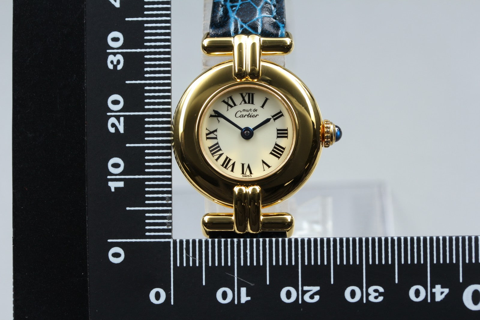 Vintage Cartier Must Colisee Vermeil 590002 Blue Gold Women's Qz Watch [Pouch]