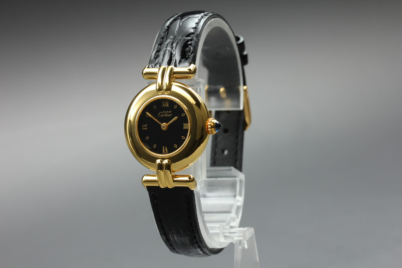 Vintage Cartier Must Colisee Vermeil 590002 Black Gold Women's Qz Watch [Box]