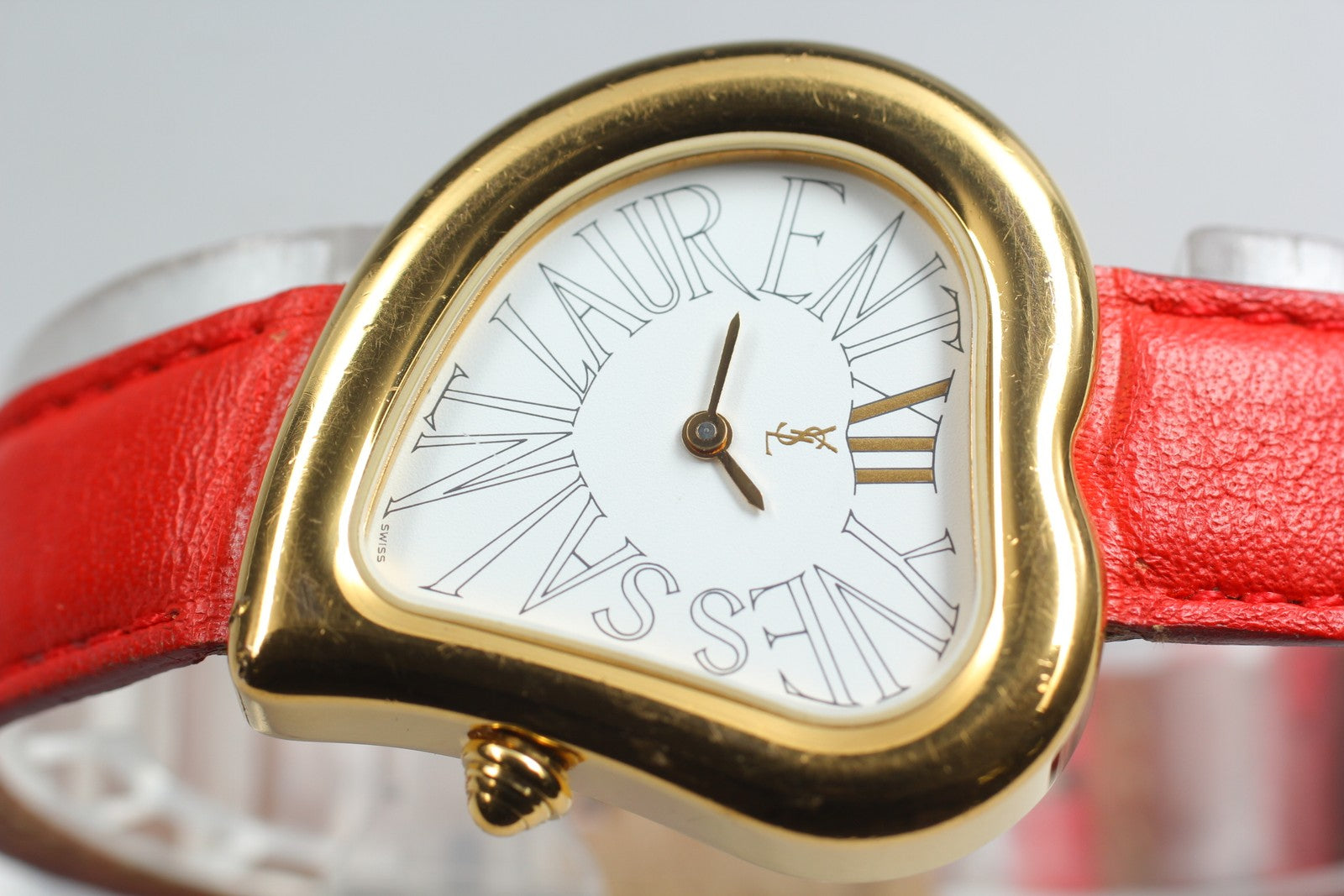 [Exc+5] Yves Saint Laurent Heart Gold Red 30mm Women's Watch Quartz JAPAN