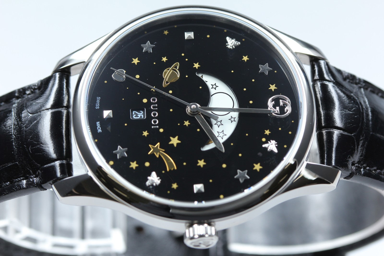 [Near MINT Box] Gucci G-Timeless Moonphase 126.3 YA126327 Black Men's Qz Watch