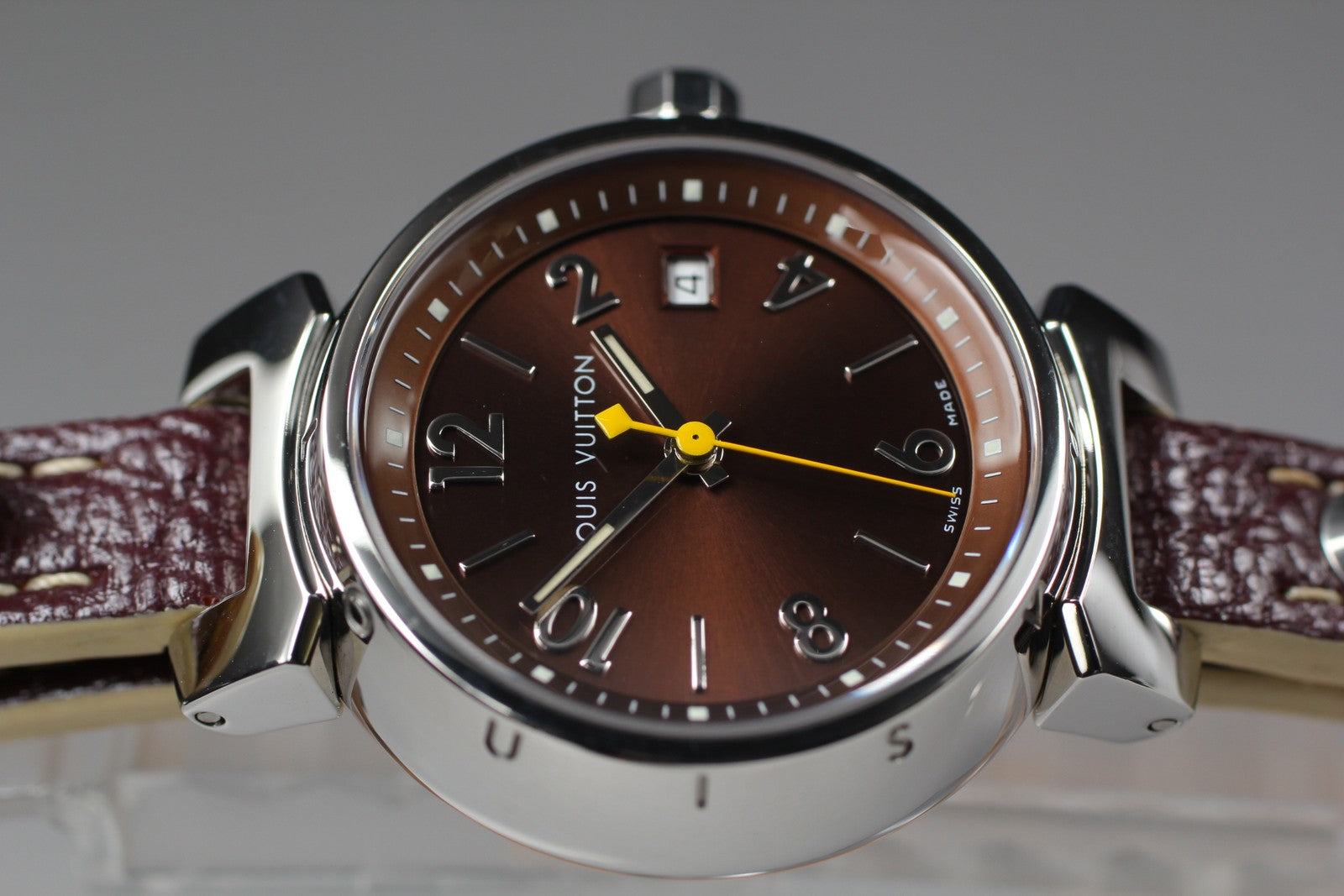 [ Exc+5 Box] Louis Vuitton Tambour Q1211 27mm Brown Women's Quartz Watch JAPAN