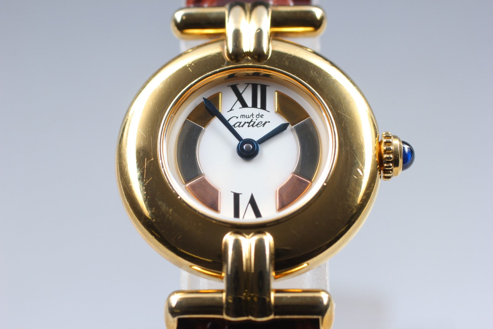 Vintage [Exc+5] Cartier Must Colisee Vermeil 590002 Gold Brown Women's Qz Watch