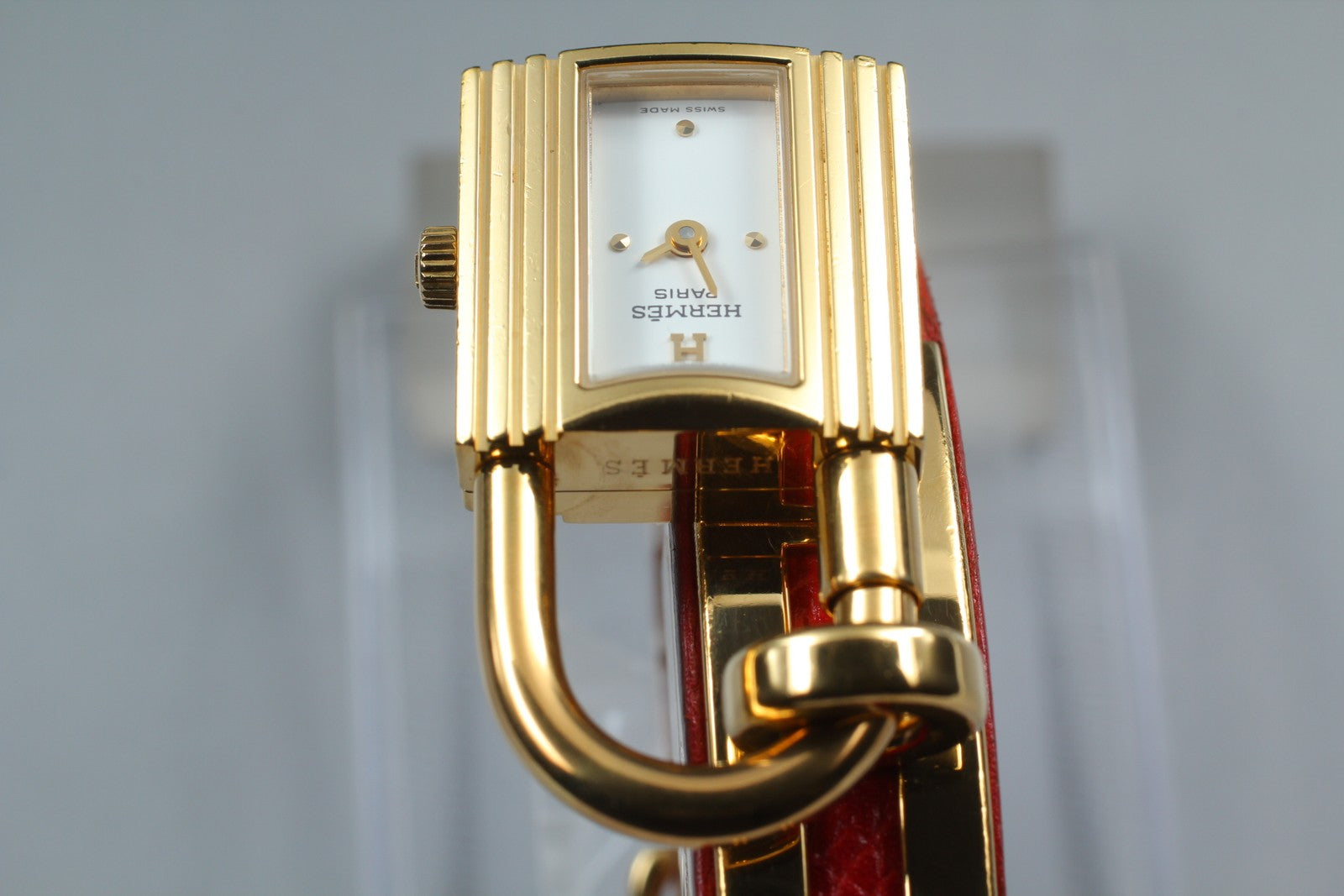 Vintage [Exc+5] HERMES Kelly Watch Gold Red Leather "Z" Woman's Quartz Watch