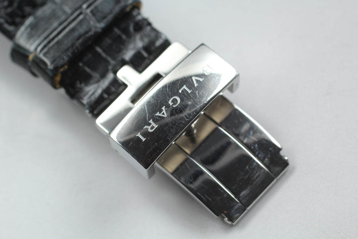 BVLGARI Assioma AA44S Black Dial Automatic Date Men's Watch 34mm From JAPAN Box