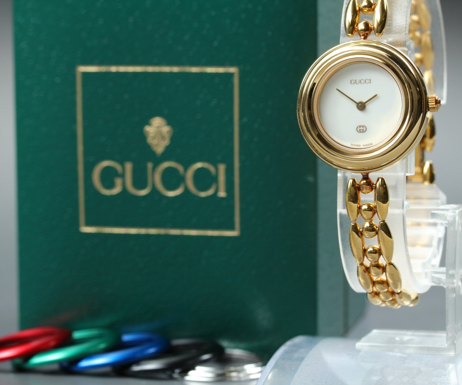Gucci Change Bezel 11/12 6 Colors Gold Bracelet Women's Qz Watch Vintage [Box]