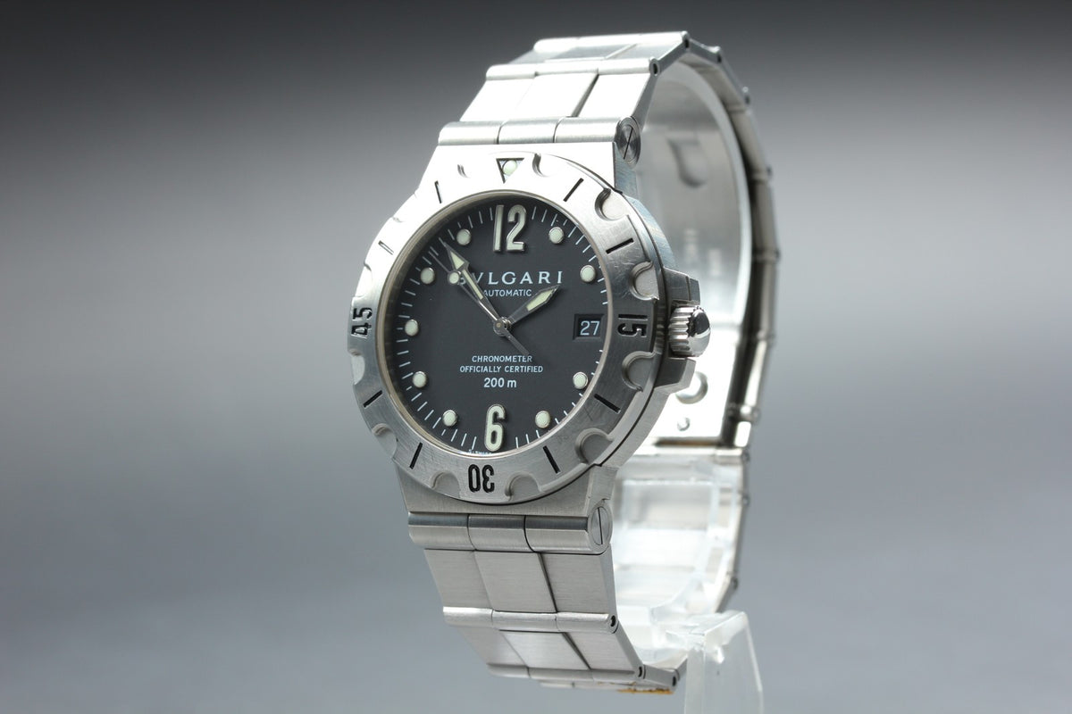 BVLGARI Diagono Scuba SD38S Automatic Date Black Men's Watch 38mm JAPAN Box