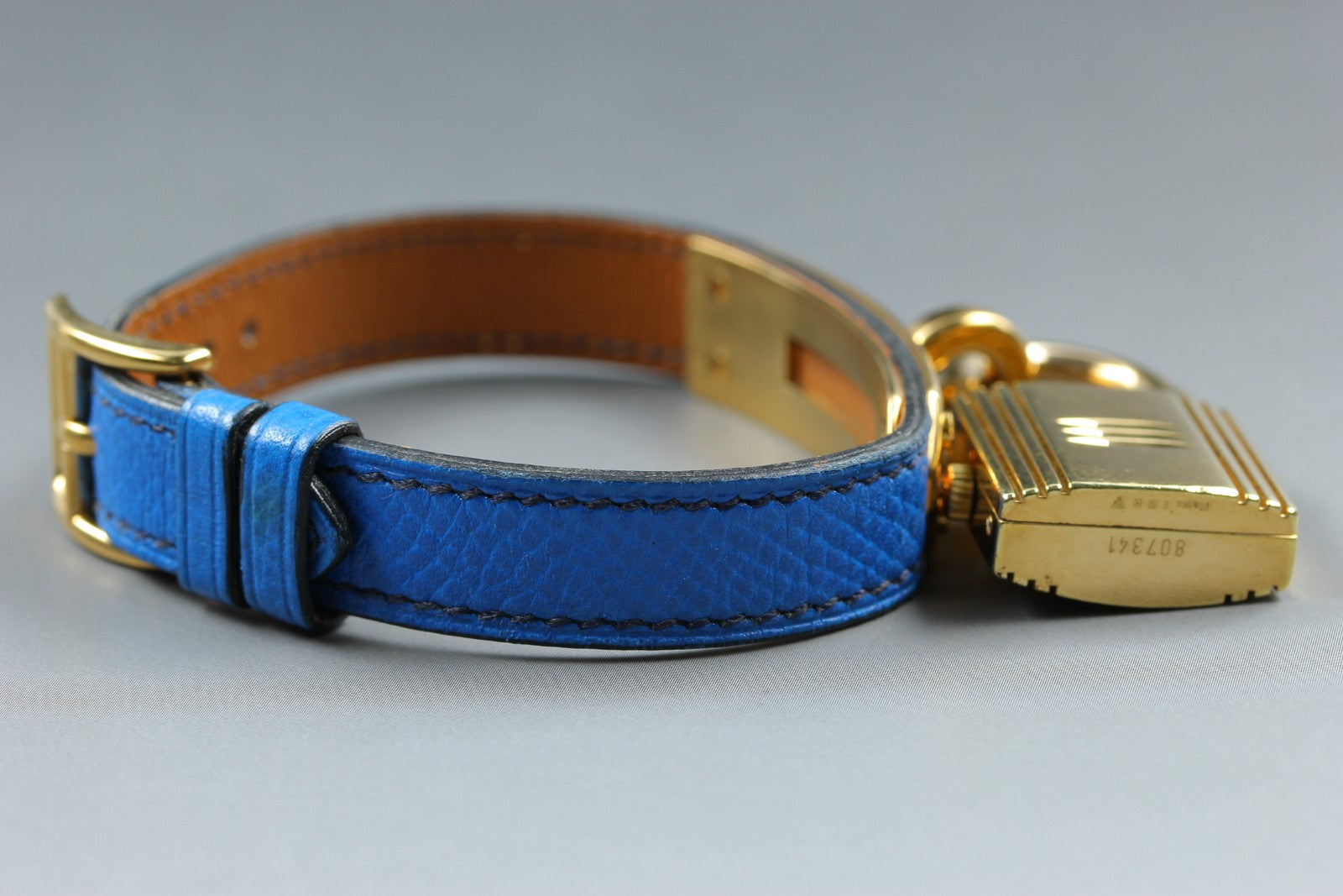 HERMES Kelly Watch Gold Dial Blue "U" 20mm Woman's Watch Quartz Vintage [w/Box]