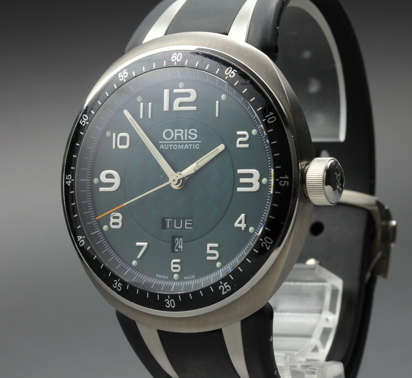 ORIS TT3 7589 Day Date Titanium Green Dial Black 44mm Automatic Men's Watch