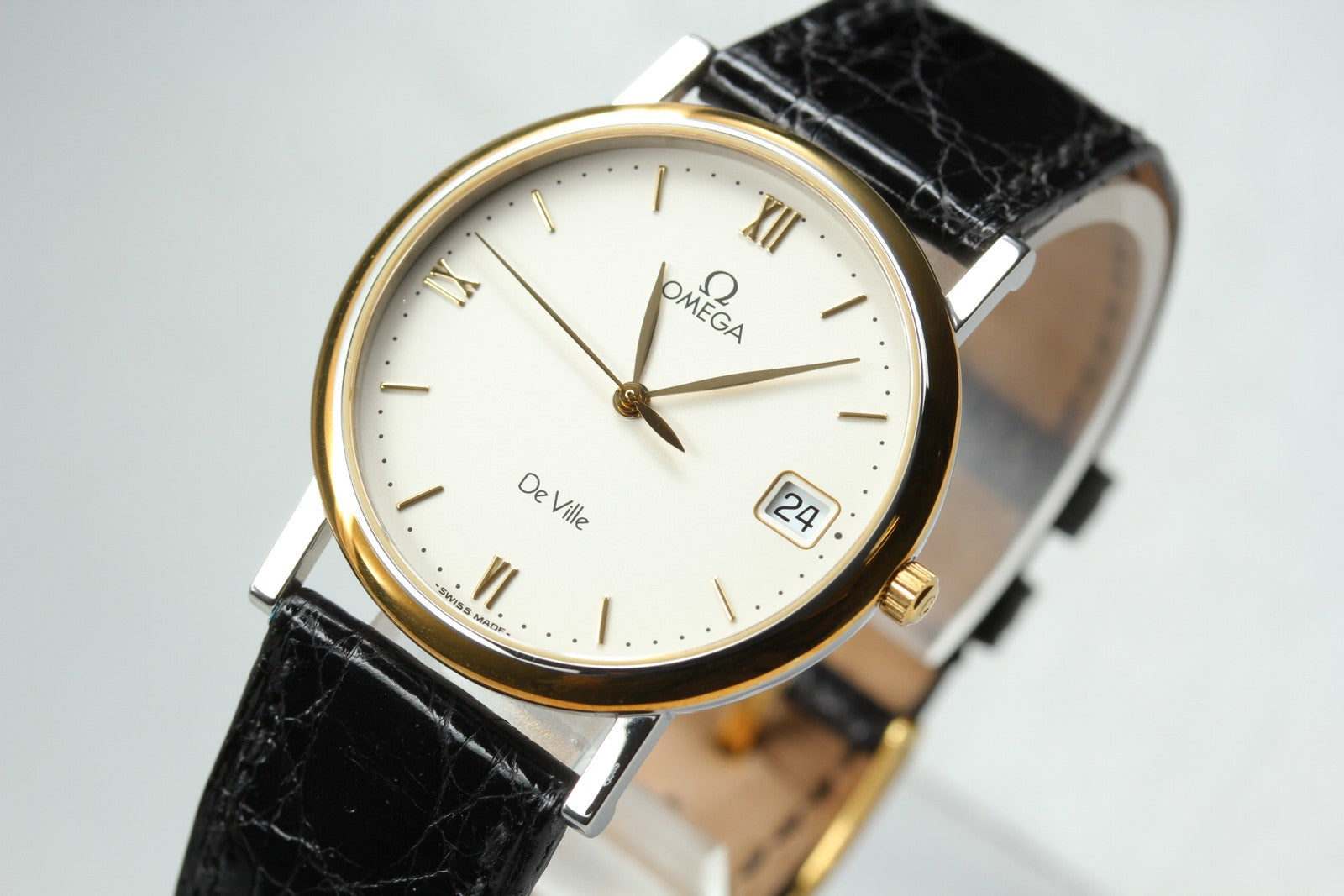 New Batt　OMEGA De Ville Cal.1532 Quartz Gold Date Men's Watch 32mm JP Exc+5*Box