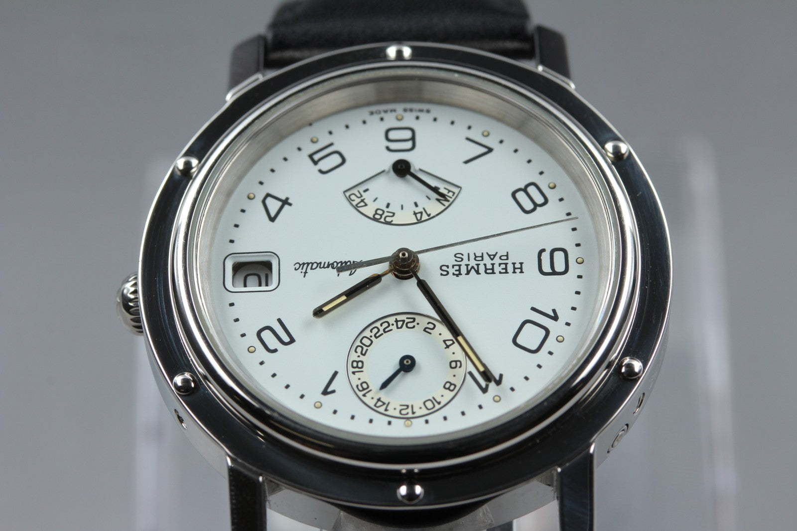 HERMES Clipper CL5.710 GMT Automatic White Dial Date Men's Watch 36mm JAPAN