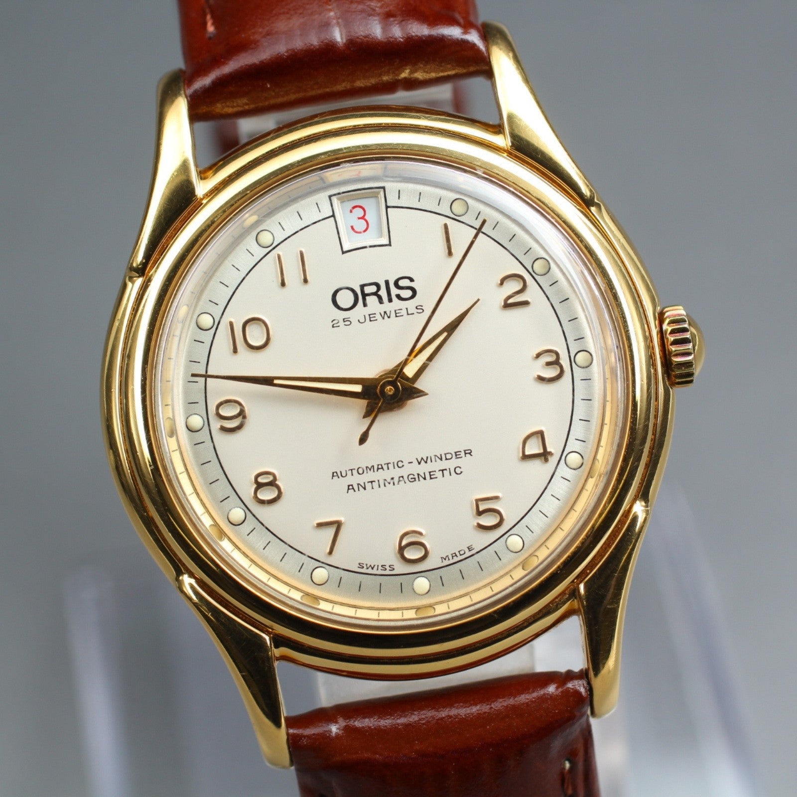 Vintage ORIS 7317 Automatic Date Gold Men's Watch 33mm JAPAN