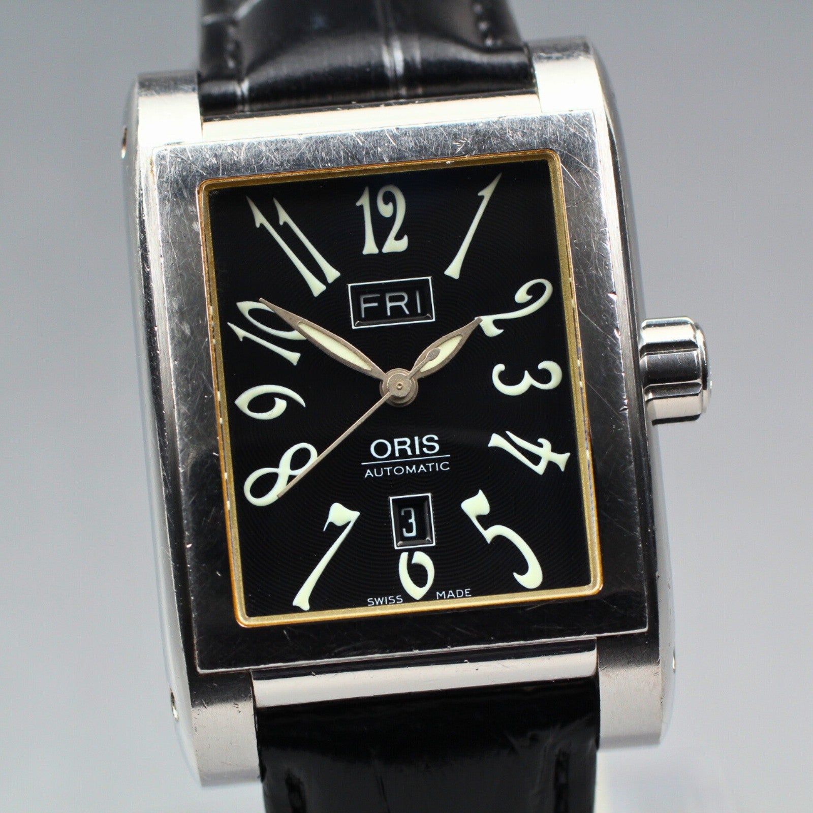 [Exc+4] ORIS Ractangular 585-7525-40-02 Black Automatic Men's Watch 30mm JAPAN