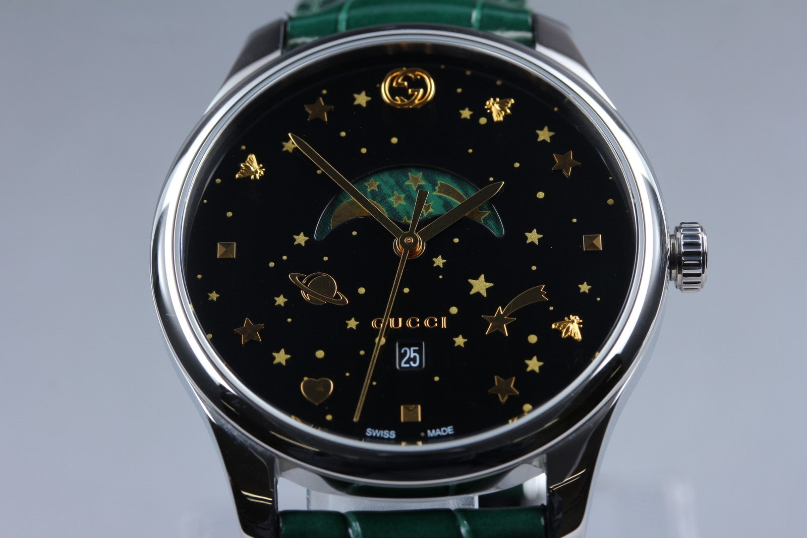 [Near MINT- Box] Gucci G-Timeless Moonphase 126.3 YA126326 Black Men's Qz Watch