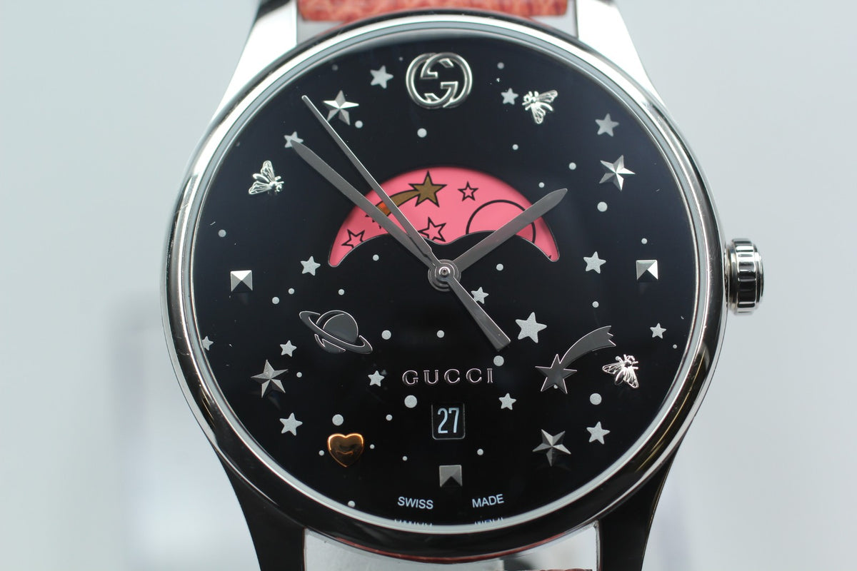 [Exc+5 Box] Gucci G-TIMELESS 126.4 Pink Moon Phase Black Women's Quartz Watch