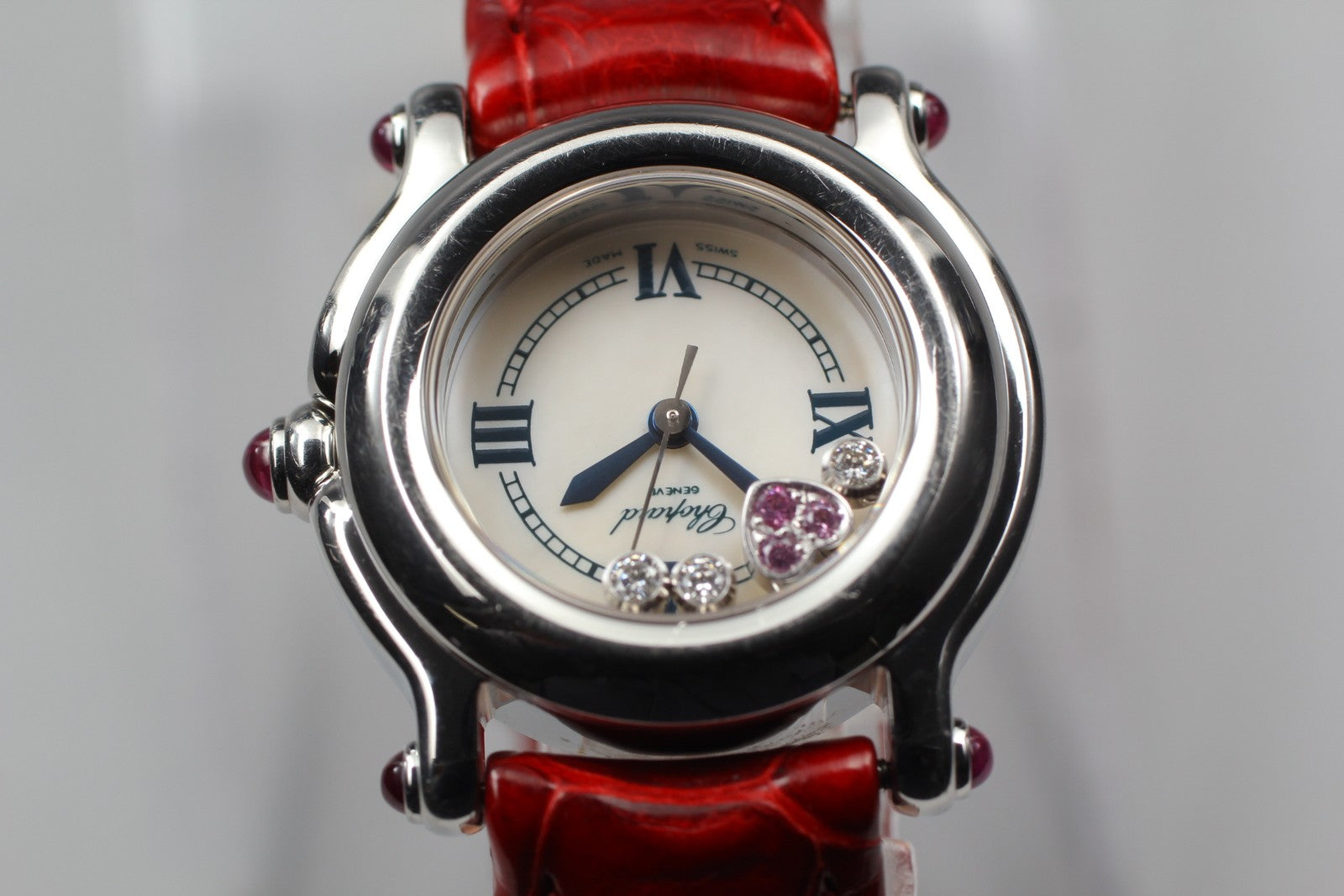 EXC+5 Chopard Happy Sports 27/8245-42 Heart Diamond Red Silver Qz Women’s Watch