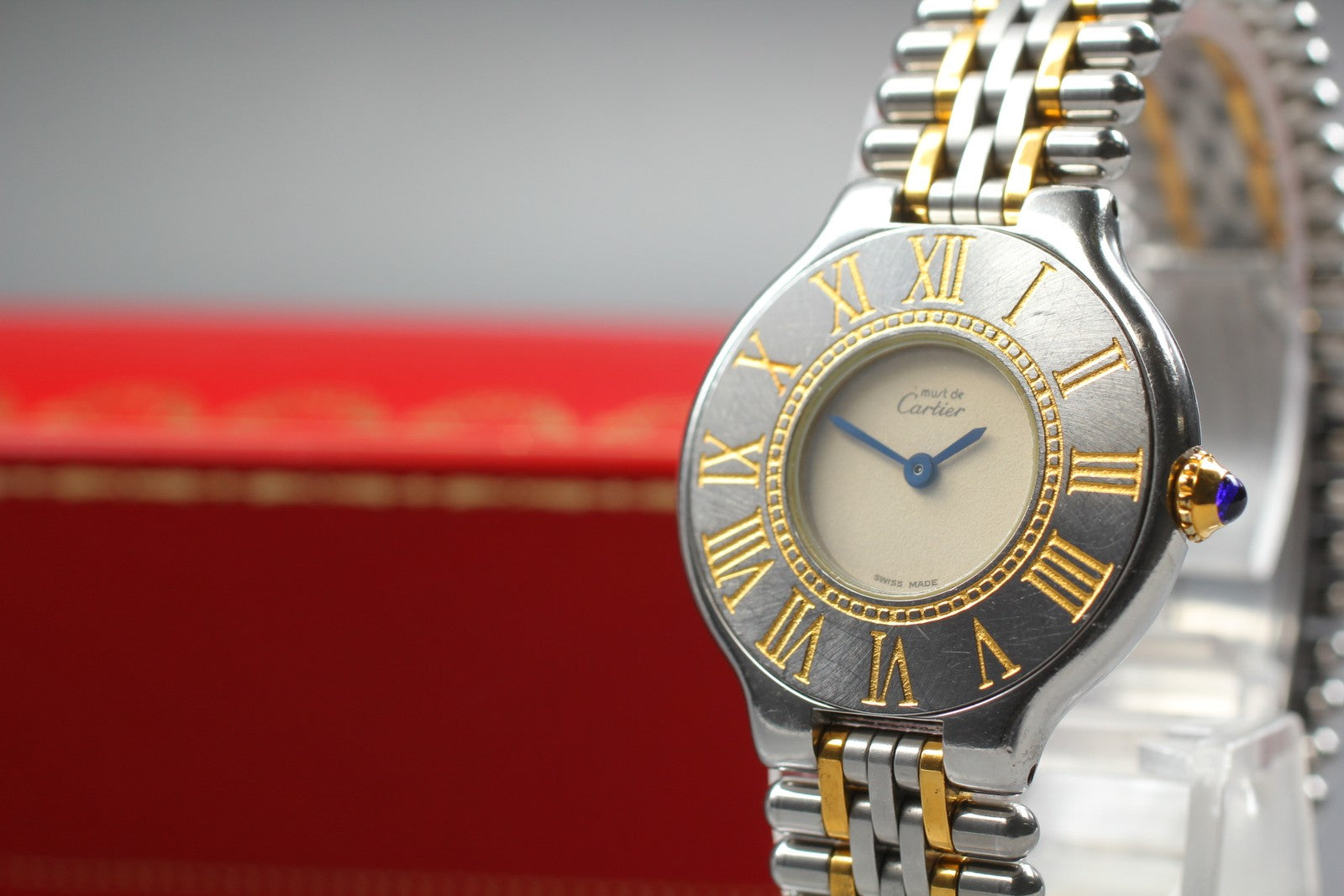 Vintage [Exc+5 Box] Cartier Must de Cartier 21 27mm Silver Gold Women's Qz Watch