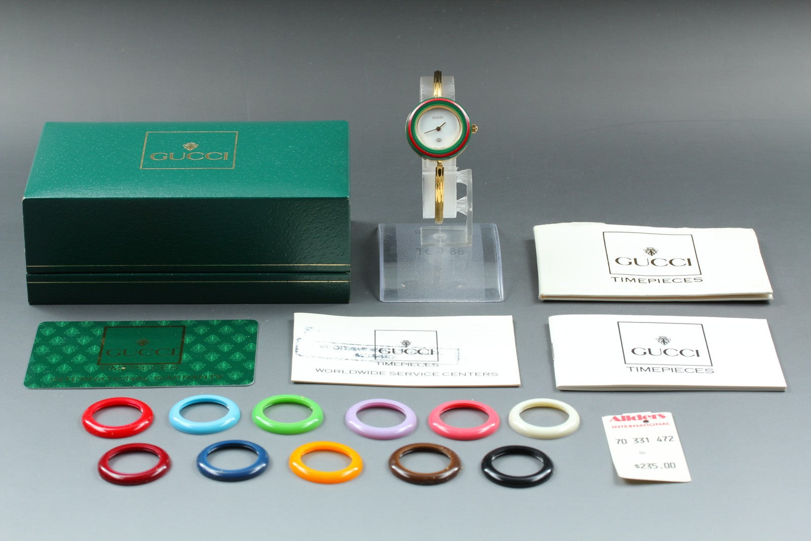 Gucci Change Bezel 11/12 12 Colors Gold Bangle Women's Qz Watch Vintage [Box]