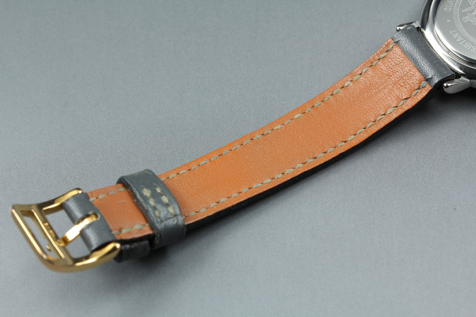 Vintage HERMES Meteor White Dial Gray "P" 24mm Woman's Watch Quartz  [w /Box]