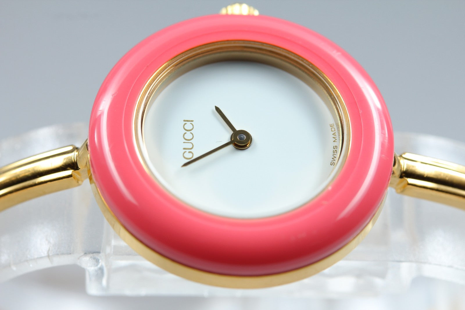 Vintage [S Size] Gucci Change Bezel 11/12.2 Pink Bezel Gold Women's Qz Watch