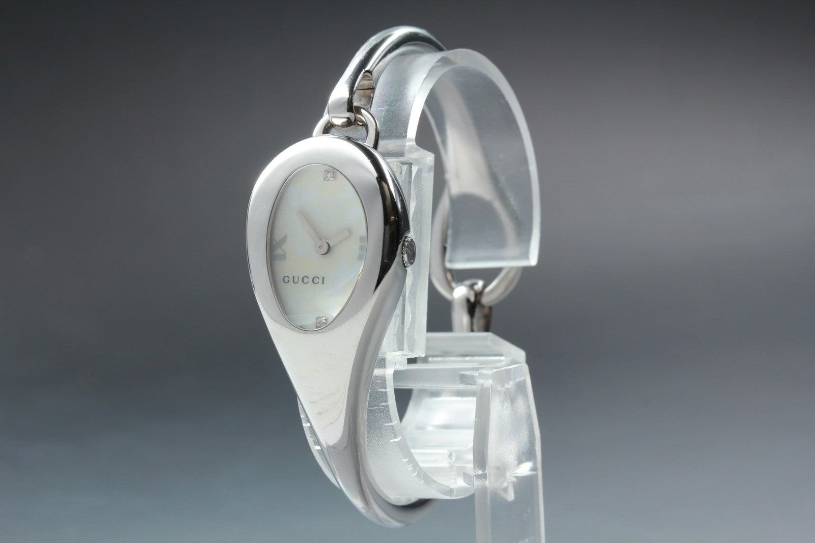 Vintage [Exc+5 Box] Gucci 103 Horsebit 2P Diamond Floral Silver Woman's Qz Watch