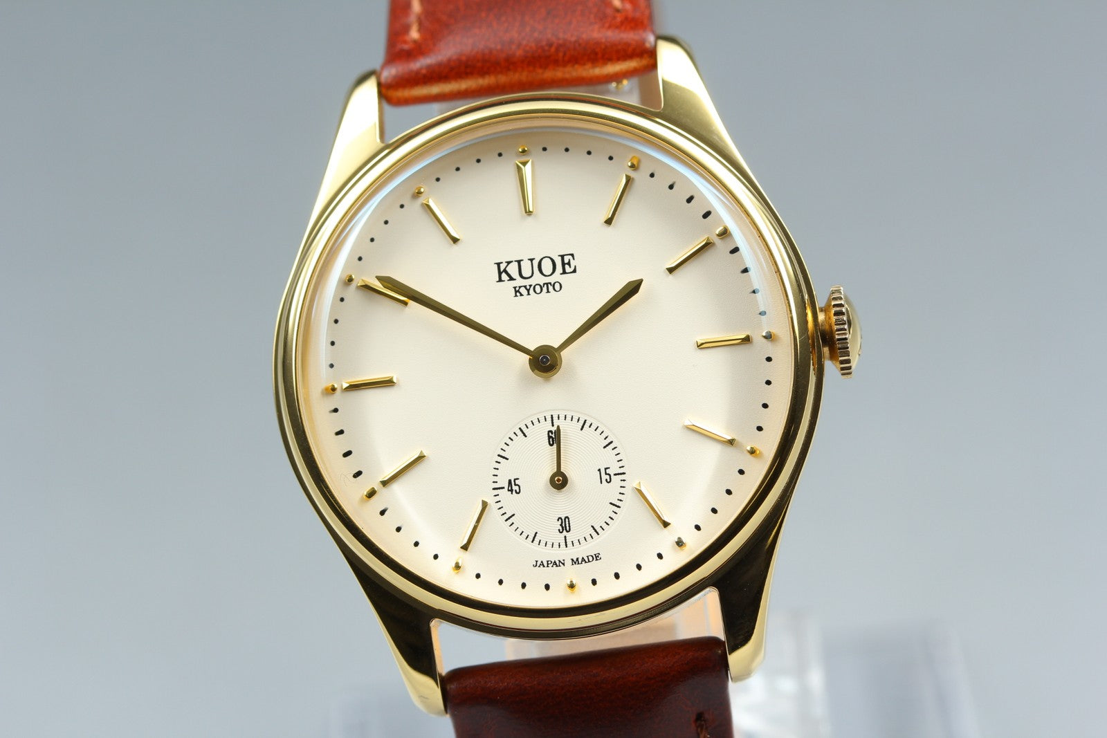 KUOE KYOTO OLD SMITH 90-001 34mm Gold Brown Quartz Men's Watch Japan [Box]